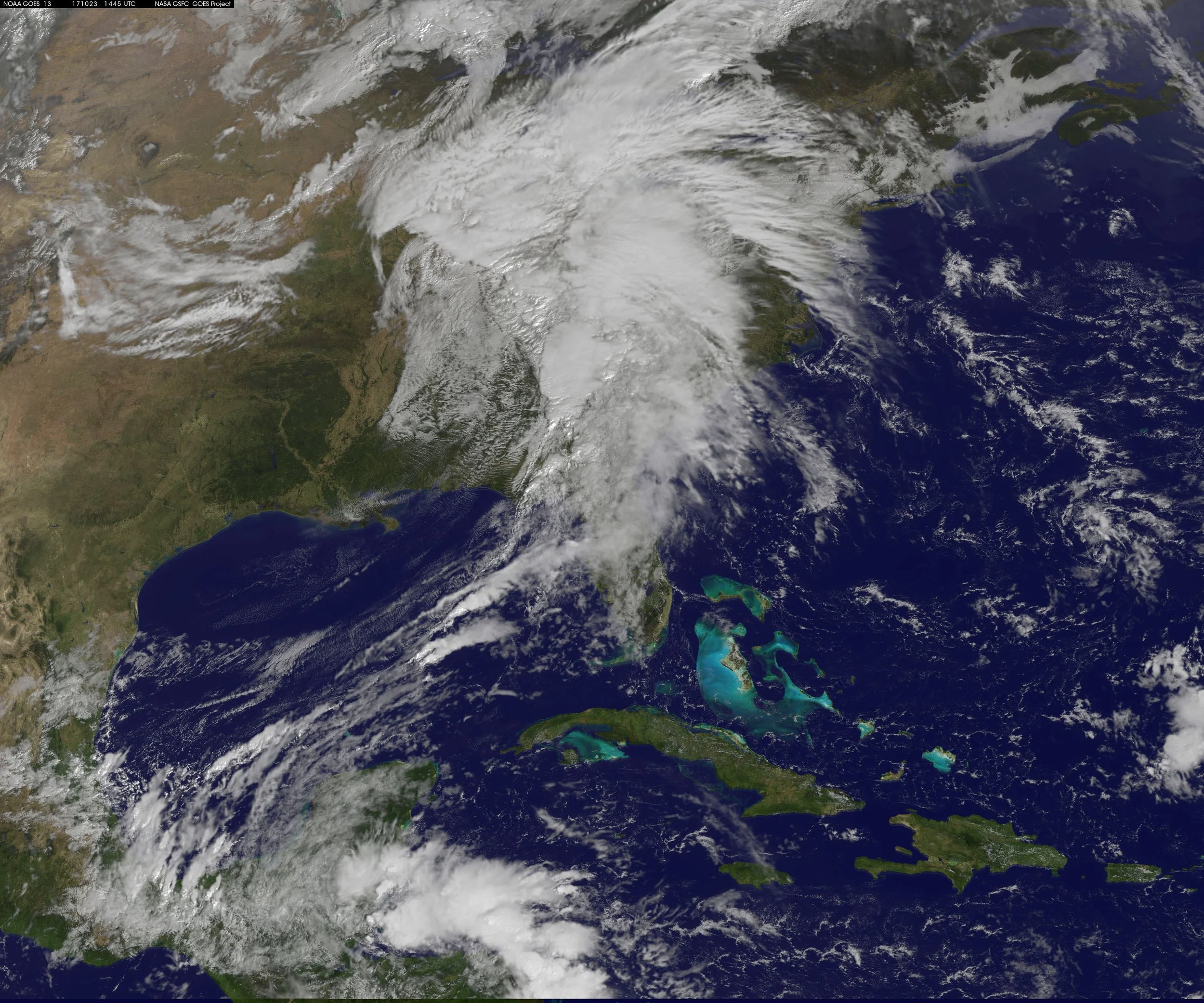 The latest satellite image features a very healthy looking system that is producing significant rainfall and embedded strong-to-severe thunderstorms for much of the eastern US; courtesy GOES