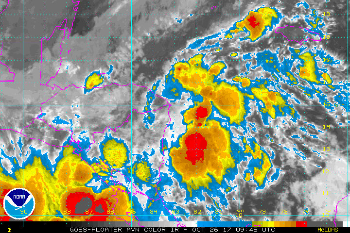Colorized IR imagery loop over the western Caribbean Sea featuring a batch of showers and thunderstorms associated with "Invest 93L". Some of this tropical moisture is likely to become entrained into an intensifying storm this weekend near the Mid-Atlantic coastline. Courtesy NOAA