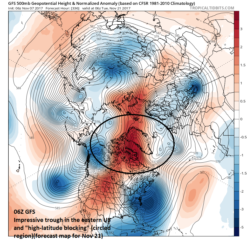 12:20 PM | *Late week Arctic blast may not be the last of the month…”high-latitude blocking” pattern likely to form by Thanksgiving Day*
