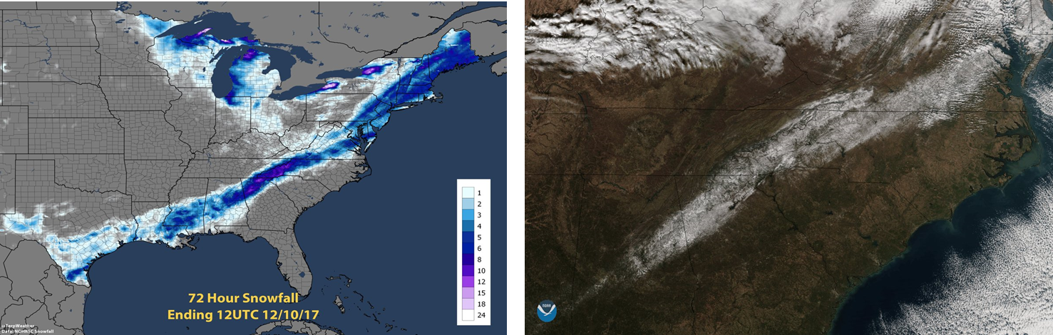 First snowfall of the season in the eastern states