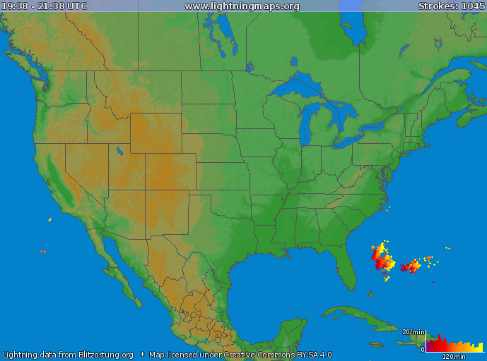 Lightning strikes have increased in general vicinity of low pressure intensification off the SE US coastline.