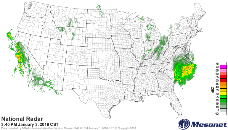 Expanding area of moisture showing up on radar late today; courtesy NOAA, Mesonet