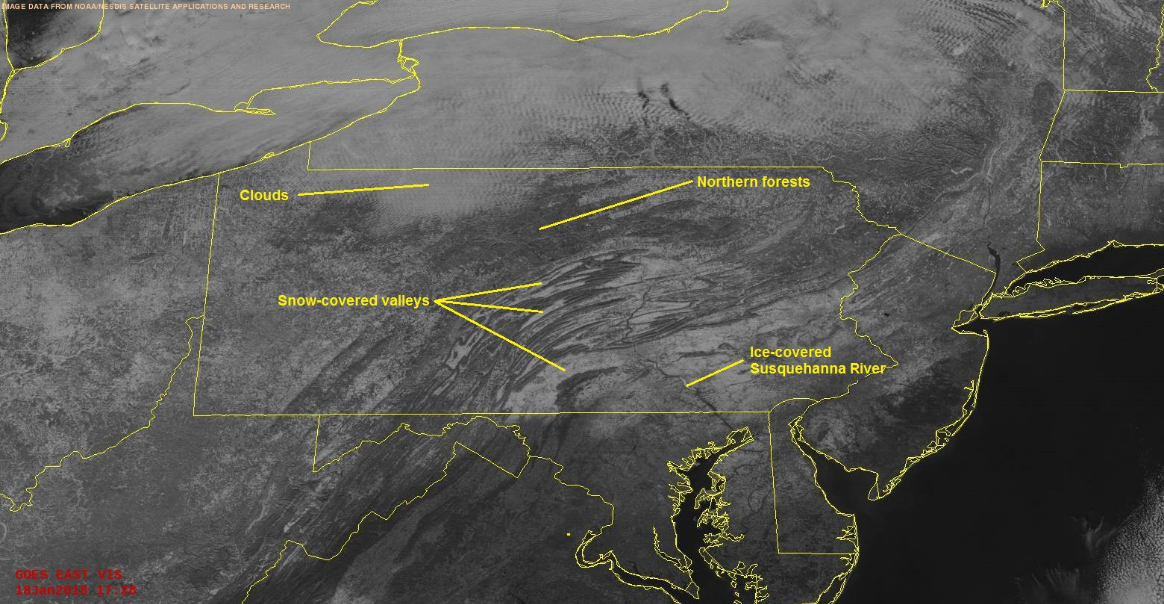 Pennsylvania snow cover as seen from space
