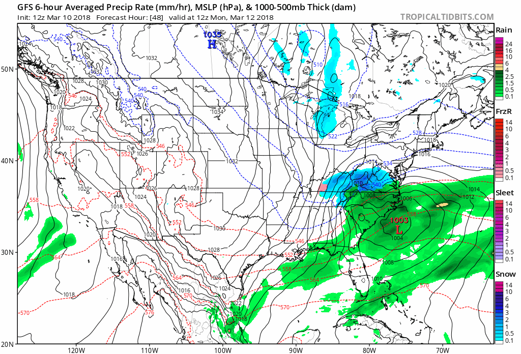 12Z GFS loop of surface forecast maps from 48-60 hours in 6-hour increments: maps courtesy NOAA, tropicaltidbits.com 