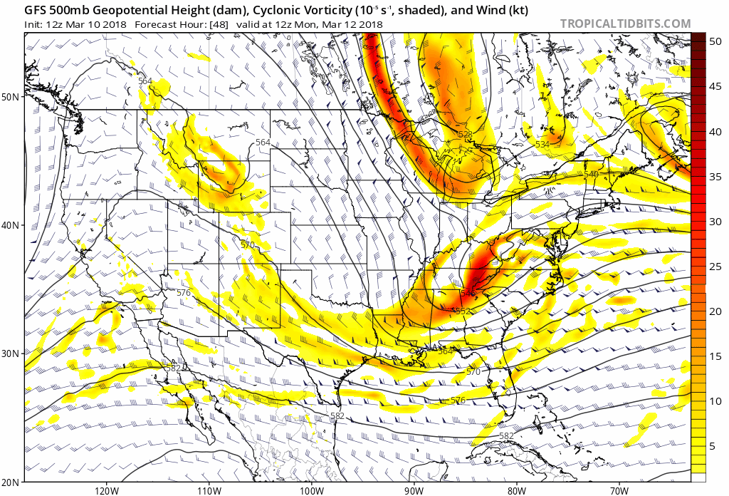 12Z GFS loop of 500 mb forecast maps from 48-60 hours in 6-hour increments: maps courtesy NOAA, tropicaltidbits.com