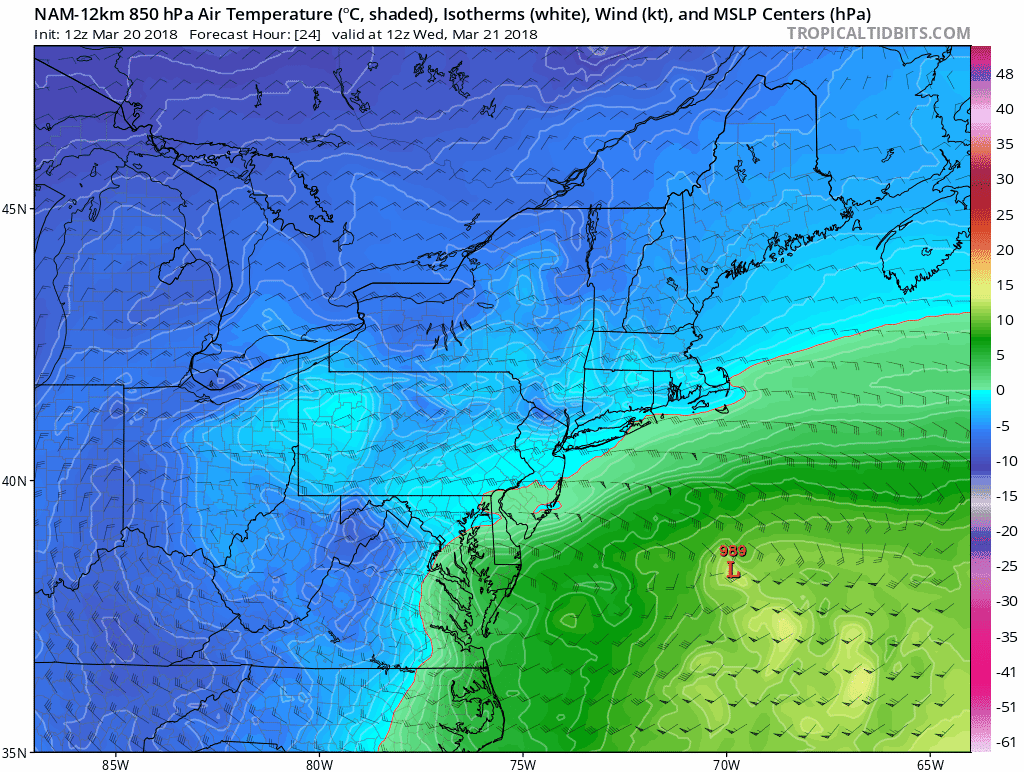 12Z NAM loop of 850 mb temperature forecast maps; courtesy NOAA/EMC, tropicaltidbits.com
