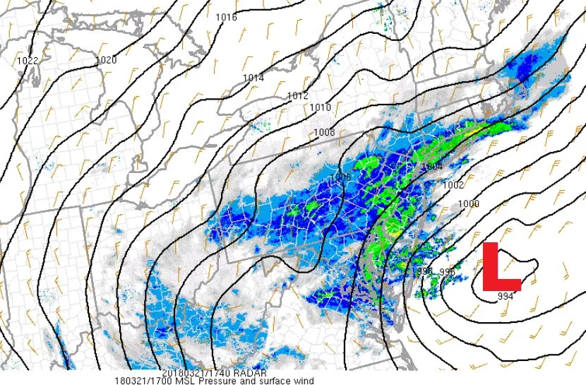12Z NAM (3-km version) forecast map at 4pm with heavier snow indicated by the "darker blue"; courtesy NOAA/EMC, tropicaltidbits.com
