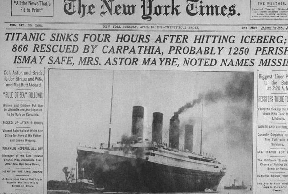New York Times headline on April 16th, 1912