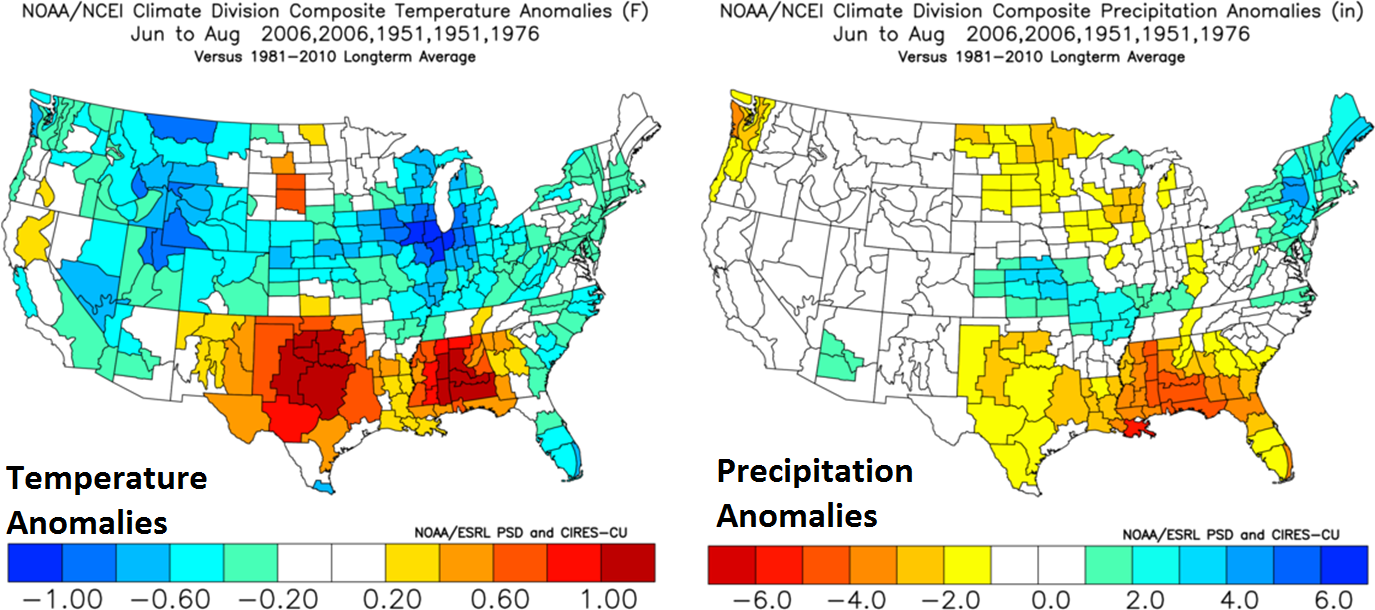 Analog year comparisons suggest near normal to slightly below-normal temperatures this summer in the Mid-Atlantic region and near normal to slightly above-normal precipitation amounts; courtesy NOAA