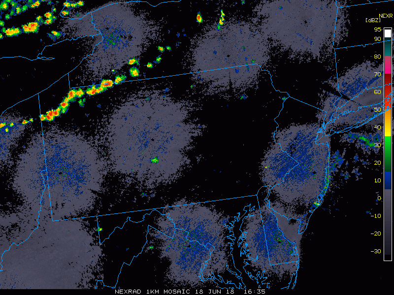 Thunderstorms have broken out ahead of a slowly advancing cool front and the atmosphere has become pretty unstable in the I-95 corridor; courtesy NOAA, College of DuPage