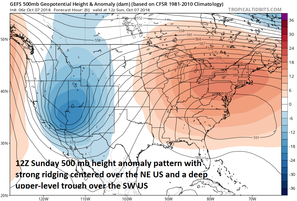 Upper-level pattern is conducive to tropical activity in the Gulf of Mexico and Caribbean Sea; courtesy NOAA, tropicaltidbits.com