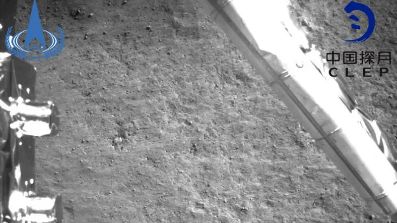 An image taken by China's Chang'e-4 probe during its landing process. (China National Space Administration / Associated Press)