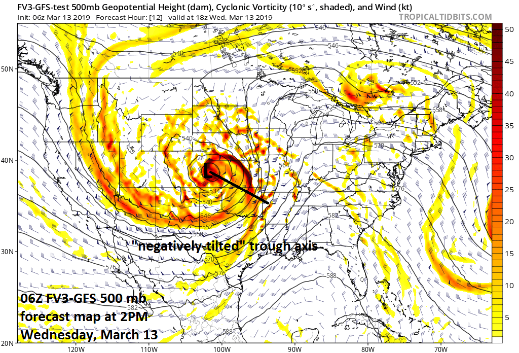 Vigorous energy in the upper atmosphere plays a key role today in the rapid intensification of the storm system; courtesy NOAA/EMC, tropicaltidbits.com