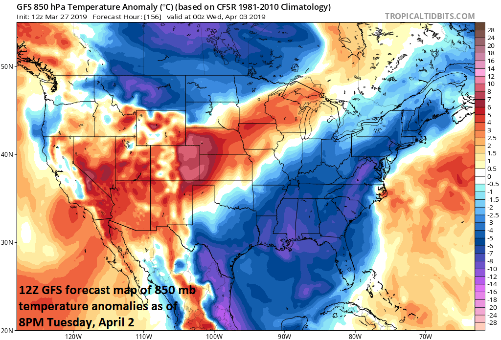 1:20 PM (Wed) | *Big warm up for Friday and Saturday...another cold shot arrives late Sunday and keeps us chilly into mid-week…deep upper-level low in the SE US early next week needs to be monitored*
