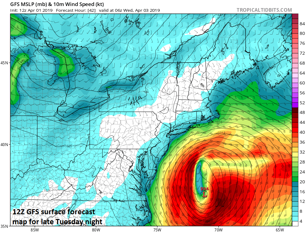 2:55 PM (Monday) | *Another early spring night with below-freezing low temperatures…nor’easter forms on Tuesday and likely just skirts the Mid-Atlantic’s I-95 corridor*