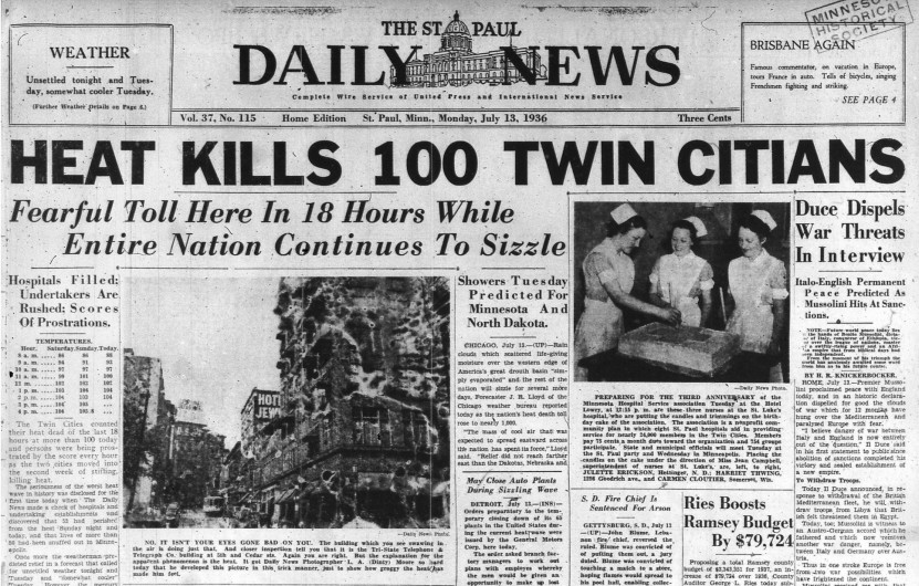 The front page of the July 13, 1936, issue of the St. Paul Daily News