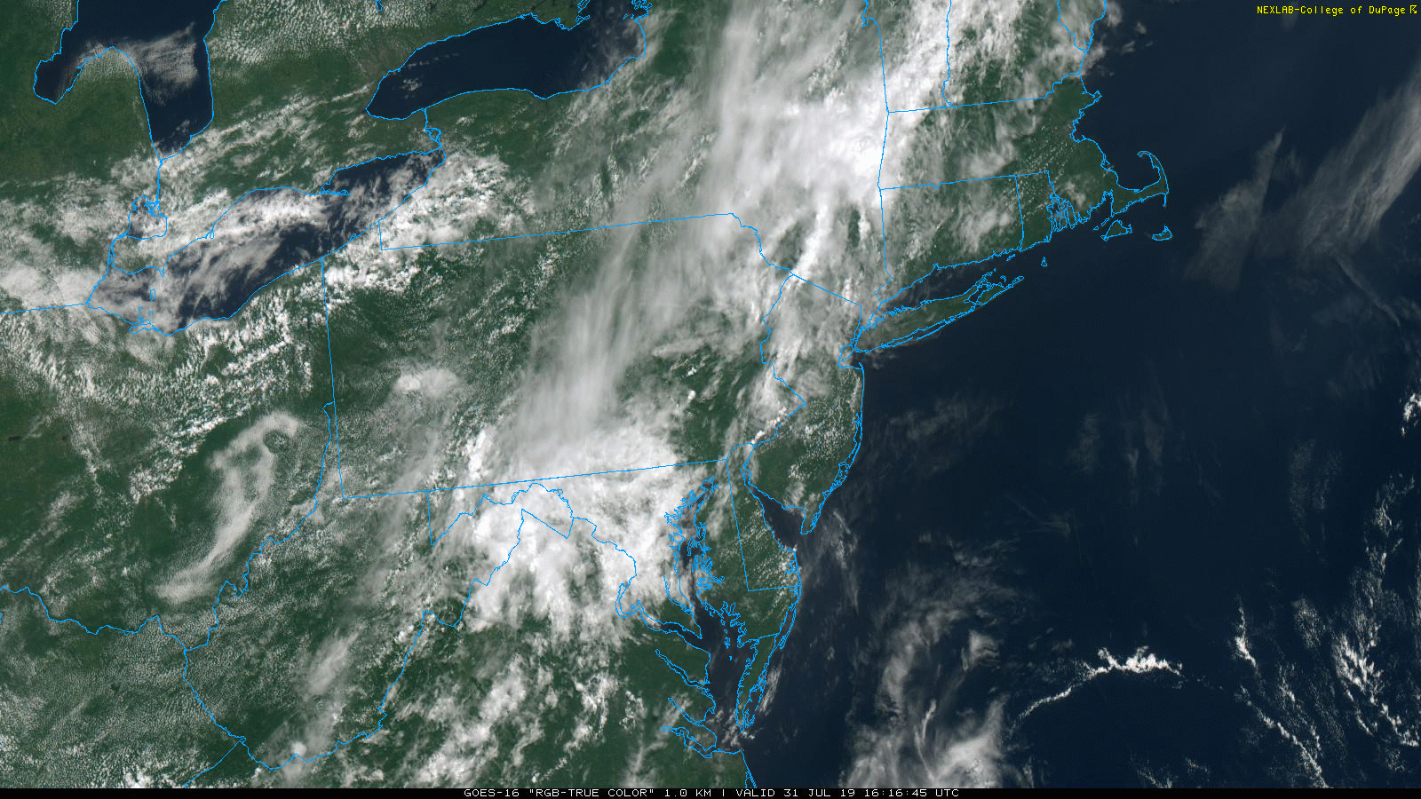 Partial sunshine in the Mid-Atlantic region is allowing for some surface heating and the destabilization of the lower atmosphere; courtesy NOAA, College of DuPage
