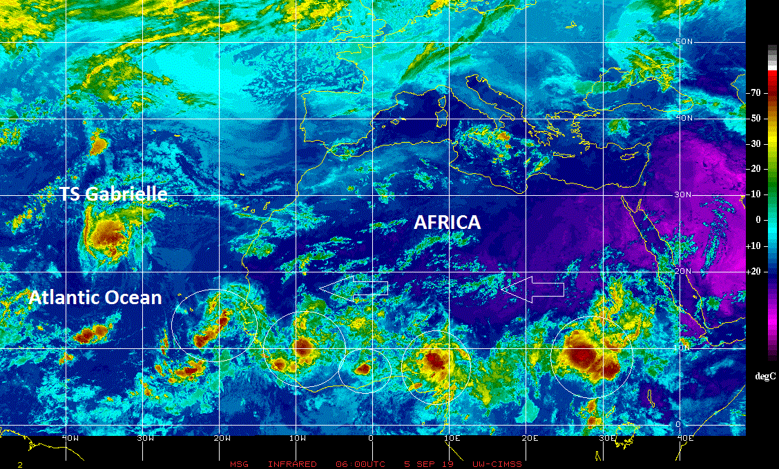 Tropical waves are lining up across Africa and there is no reason to believe the Atlantic Basin tropical season will quiet down with the departure of Hurricane Dorian later this weekend. Courtesy NOAA, CIMSS Wisconsin