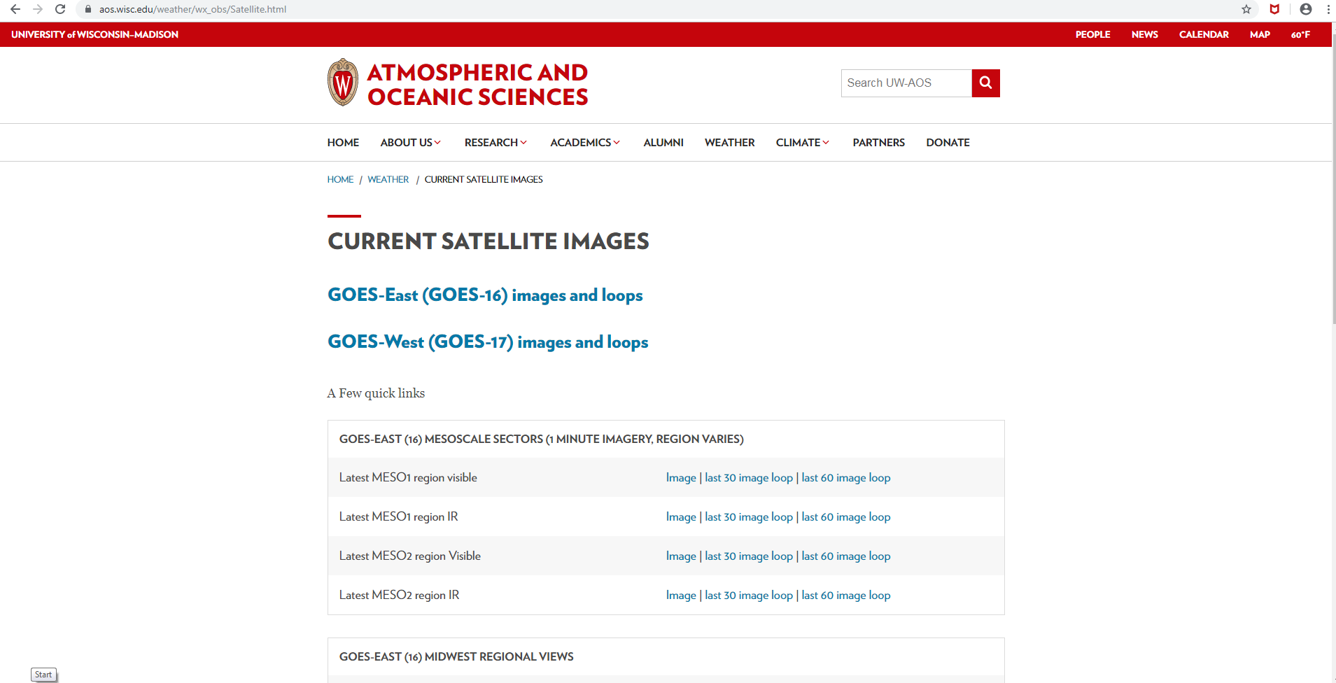 Current Satellite Images, University of Wisconsin
