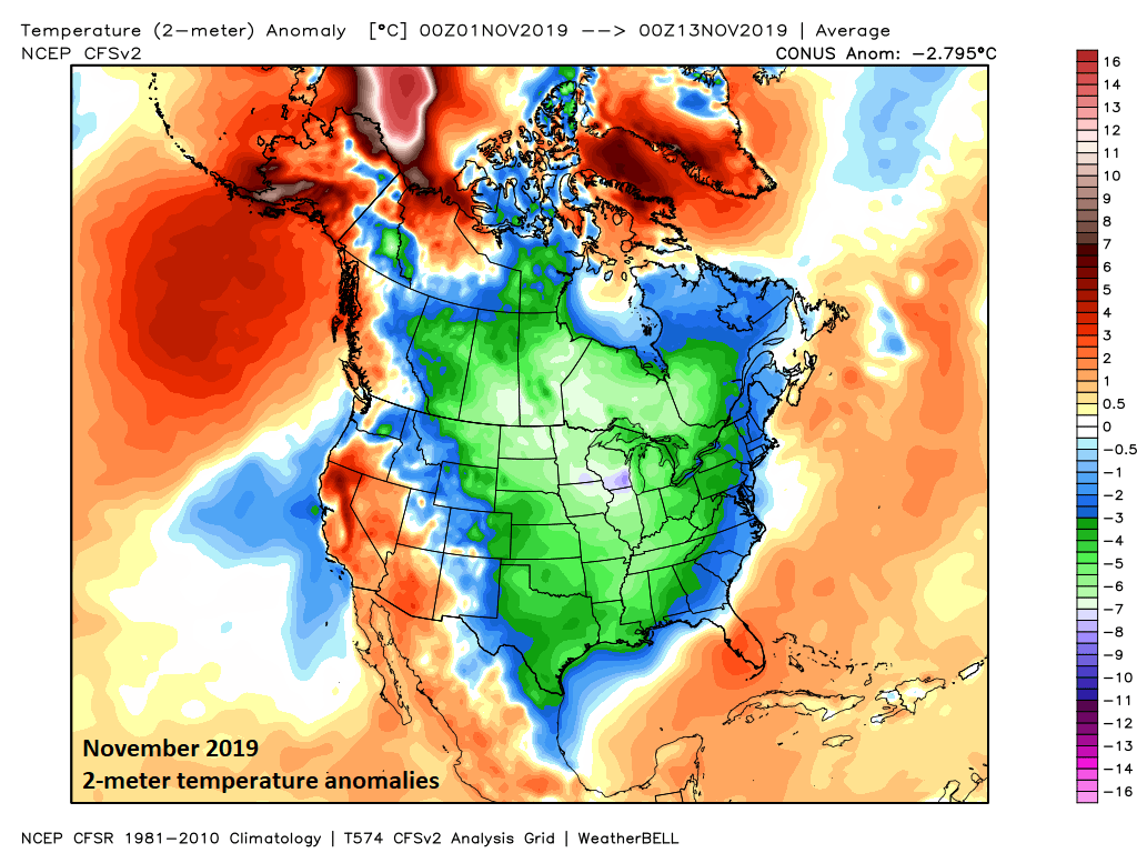 11:00 AM (Wednesday) | **Numerous daily low temperature records in the eastern third of the nation and a few monthly records…colder-than-normal pattern likely to continue for much of November**