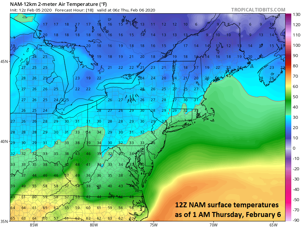 12:15 PM (Wed) | **Watch out for freezing rain next 12-24 hours in the far N and W suburbs of the I-95 big cities…soaking rain event from later tomorrow into early Friday**