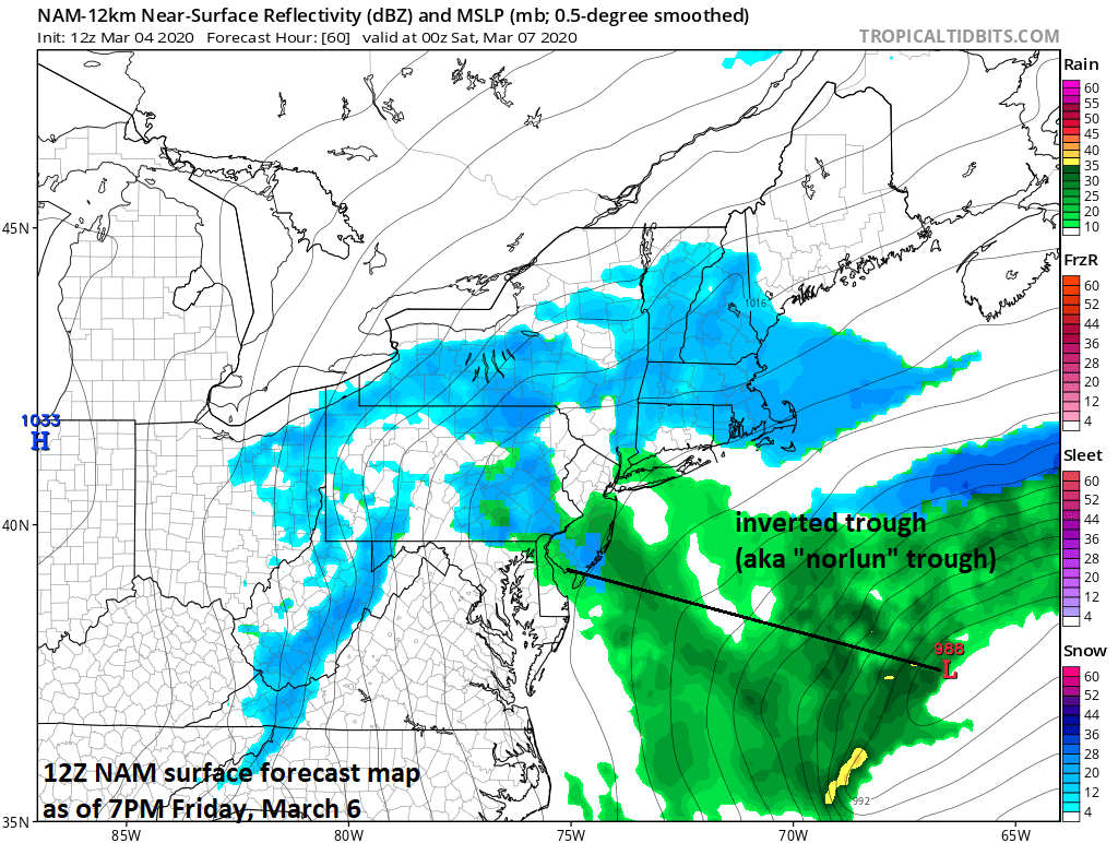 2:10 PM (Wed) | *“Clipper” system and an inverted trough (aka “norlun” trough) to bring rain and/or snow showers to the Mid-Atlantic/NE US…possible small-scale heavier bands of precipitation*