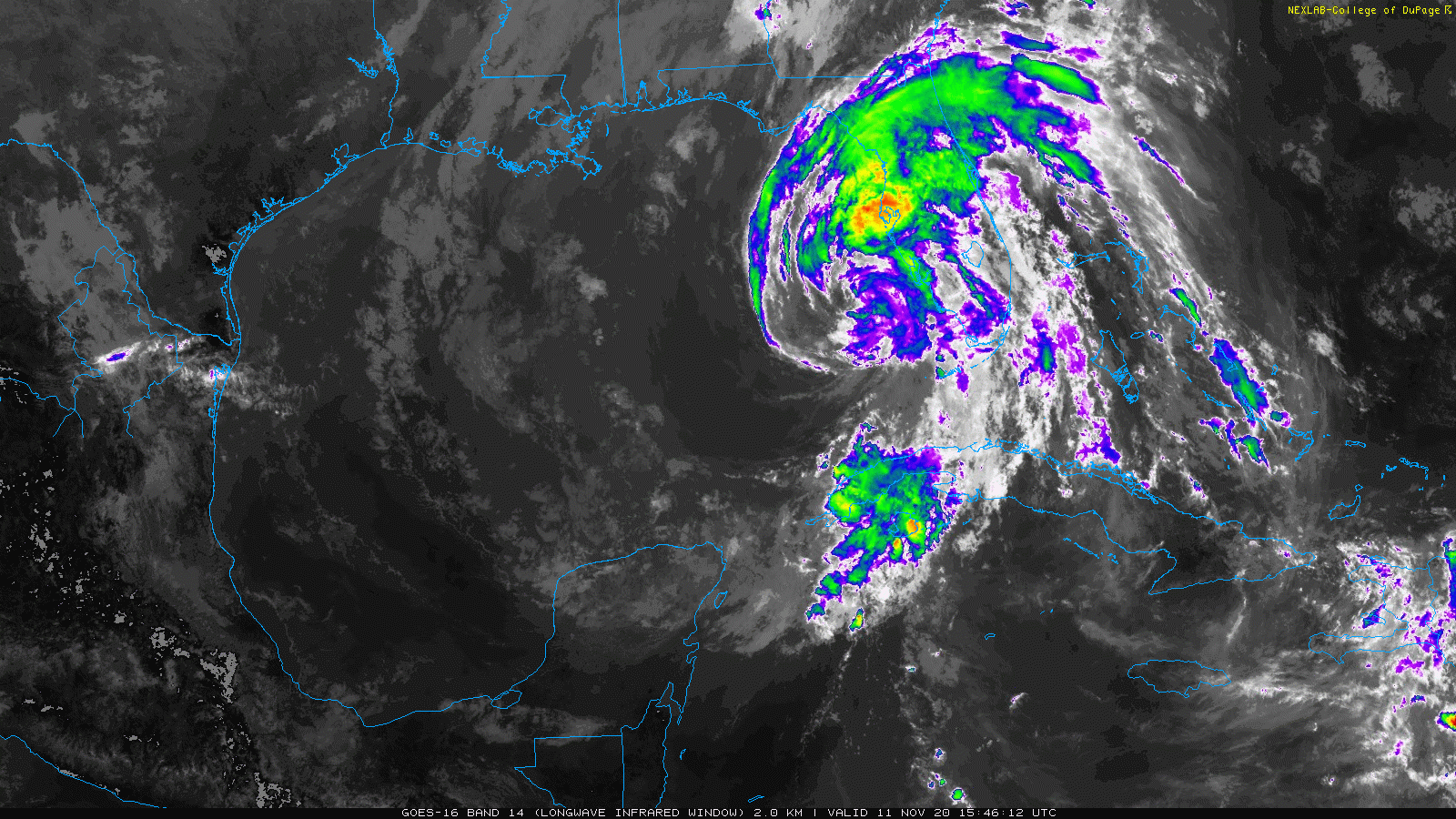 12:00 PM (Wed) | *Eta now pounding western Florida…has reached its peak intensity as a category 1 hurricane…probable landfall by early tomorrow near or north of Tampa as a weakening tropical storm*