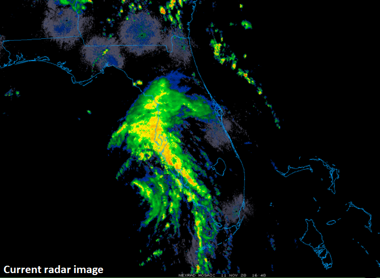 Heavy rain squalls are affecting much of western Florida today as Eta closes in on the west coast.  Image courtesy College of DuPage, NOAA (NEXRAD)