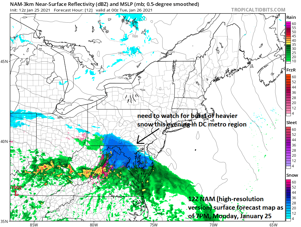 11:30 AM (Mon) | ***Wintry mess on the way for the Mid-Atlantic with snow, sleet, and freezing rain… slick spots possible and small accumulations…watch for burst of heavier snow in DC region***