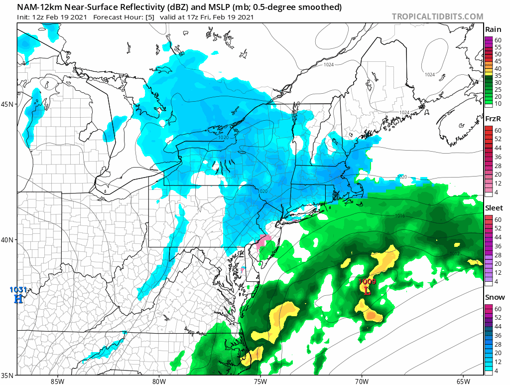 12:00 PM (Friday) | ***Snow hanging around today across eastern PA, New Jersey, NYC***