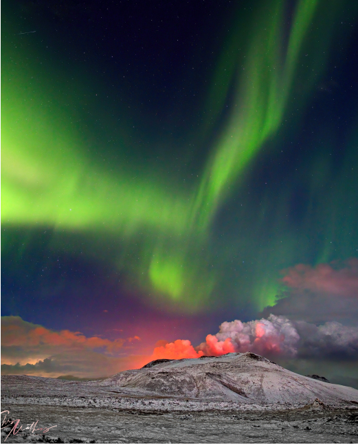 Iceland volcano and the northern lights