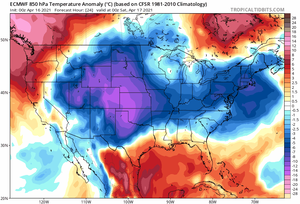 12:30 PM (Friday) | *It’s mid-April and there is accumulating snow now falling in two parts of the nation…cold pattern to continue next ten days or so across much of eastern 2/3rds of US*