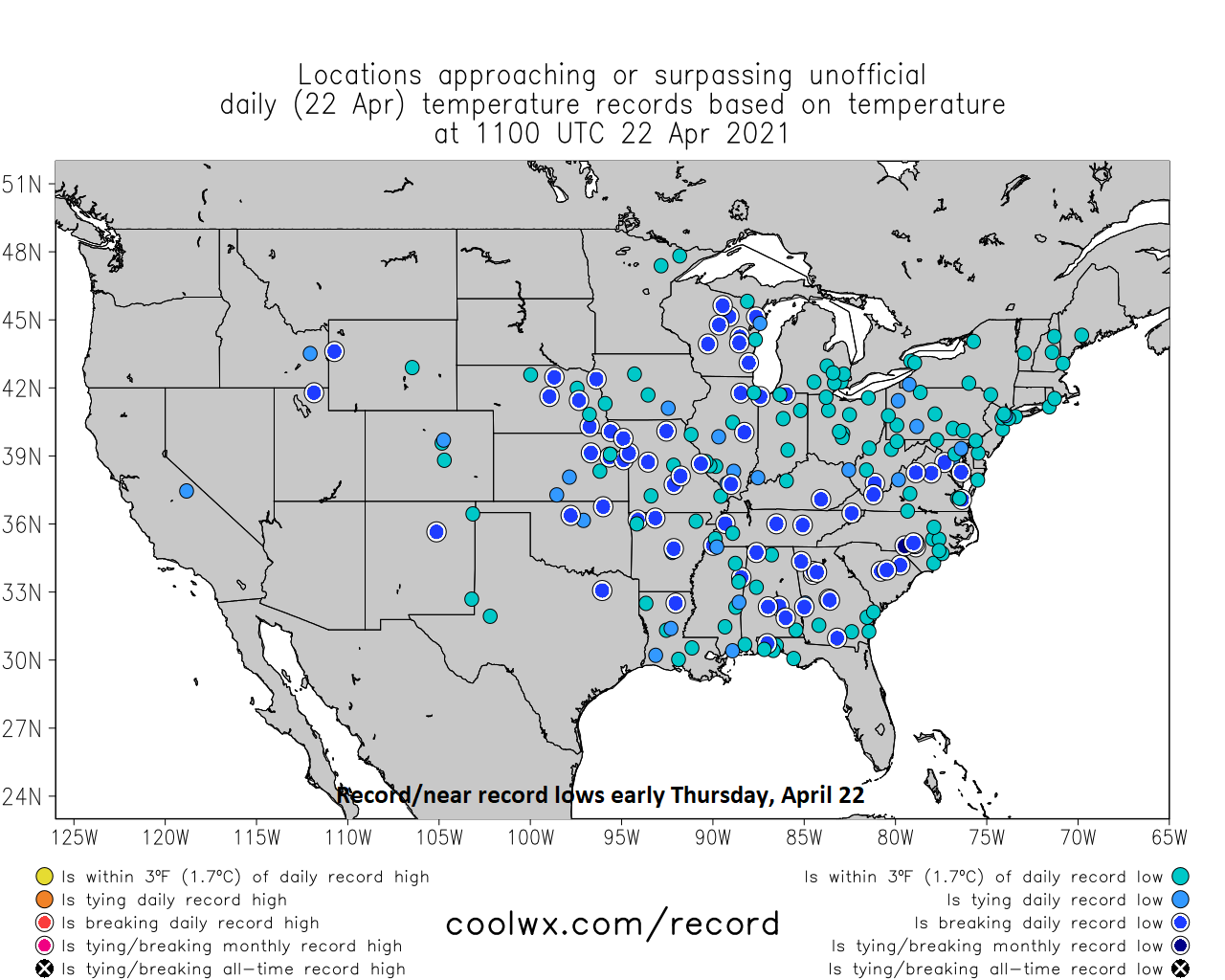 12:20 PM (Thursday) | *Another unusually cold night in the Mid-Atlantic region…rain event coming from late Saturday into early Sunday…big time warm up later next week with 80+ degrees on the table*