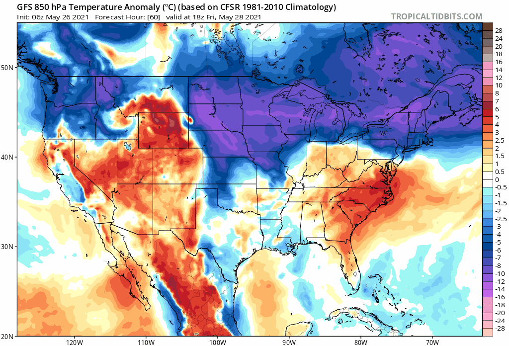 1:30 PM (Wednesday) | *Strong-to-severe thunderstorm threat later today/early tonight…beneficial soaking rain event to begin a very chilly Memorial Day weekend in the Mid-Atlantic region*