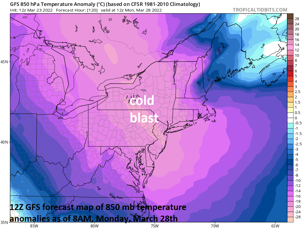 1:15 PM | ***Cold blast arrives this weekend in the Mid-Atlantic/Northeast US and sticks around for awhile…far below-normal temperatures on Monday***