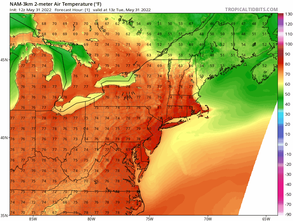 2:00 PM | *Back door cool front brings dramatic relief today to Boston…brings much relief to NYC and New Jersey on Wednesday...little relief in Philly and virtually none in DC*