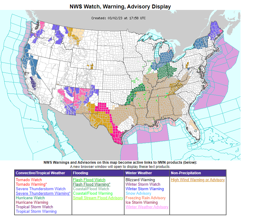 2:00 PM | ***Impactful storm system to reach south-central US tonight after pounding California/SW US…significant snow, excessive rain, damaging ice, severe storms on the table next couple days***