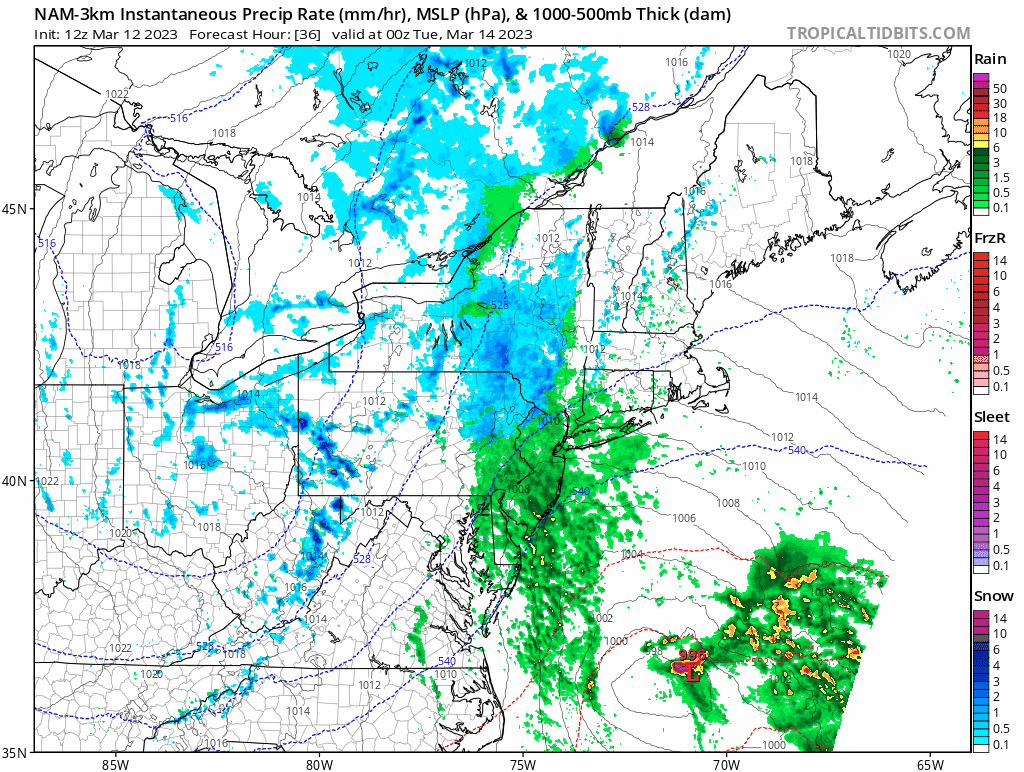 4:15 PM | ****Low pressure to intensify on Monday off the Mid-Atlantic coastline reaching near Long Island by mid-day Tuesday…snow on Tuesday can swing all the way down into SE PA and southern NJ****