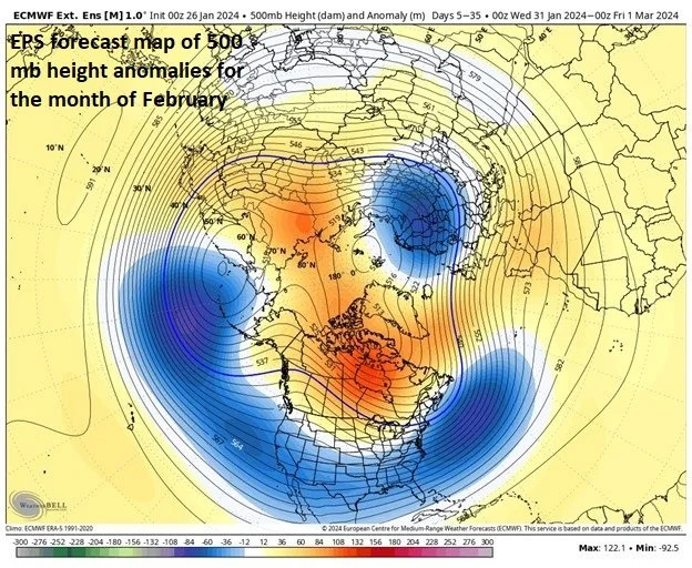 *The outlook for the month of February…stormy pattern to continue for California…stratospheric warming, teleconnection indices suggest plenty of winter left for the central and eastern US*