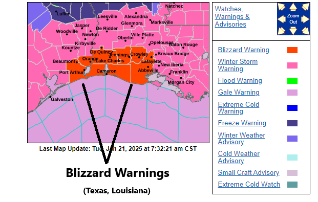 10:00 AM | ***A rare weather event across the southern US with accumulating snow and ice from Texas-to-Florida-to-the Carolinas...even “Blizzard Warnings” have been issued along the Gulf coast***