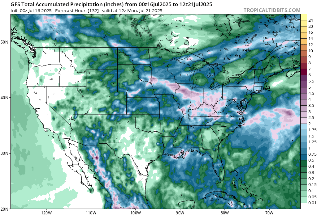 Wed 16 July 2025 "More showers/storms in Mid-Atlantic/OH Valley...SW monsoon...Gulf tropical wave"