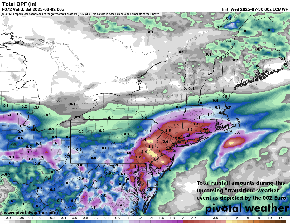 *Big-time relief comes by Friday, August 1st...transition from the high heat to colder-than-normal weather comes with heavy rainfall/possible flash flooding Thursday PM...a spectacular weekend*