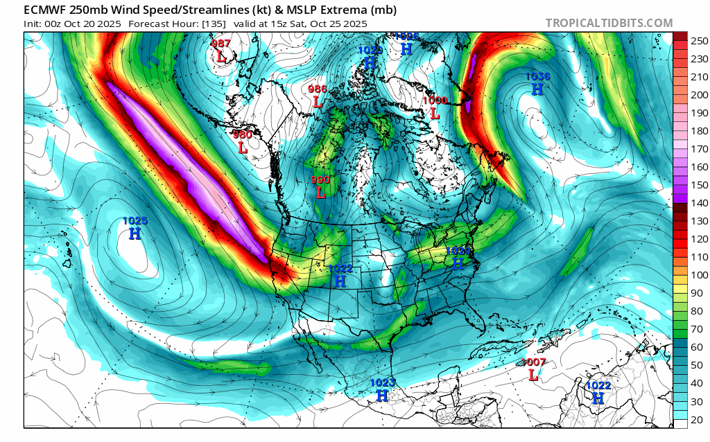 **An energetic pattern setting up for late next week into early November...a cold air mass, tropical activity, and a “buckling” jet stream**