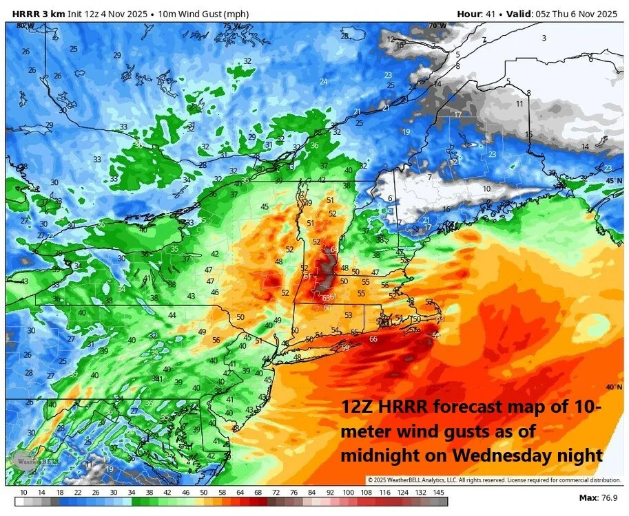 ***Powerful wind event on Wednesday night Mid-Atlantic/Northeast US...Arctic blast early next week for the eastern US with first hard freeze in many spots...and some snow as well***