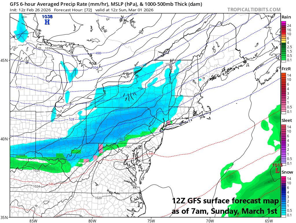 **An Arctic front arrives on Sunday with possible snow...another snow threat on Monday...much warmer by next weekend with a taste of spring...polar vortex split and possible downstream implications**