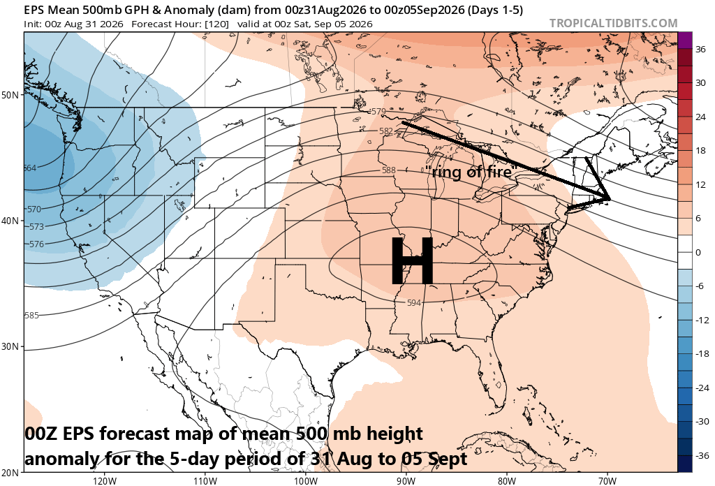 **An active period from Tuesday through Thursday...”ring of fire” region of upper-level ridge to bring multiple strong thunderstorms to the Mid-Atlantic**