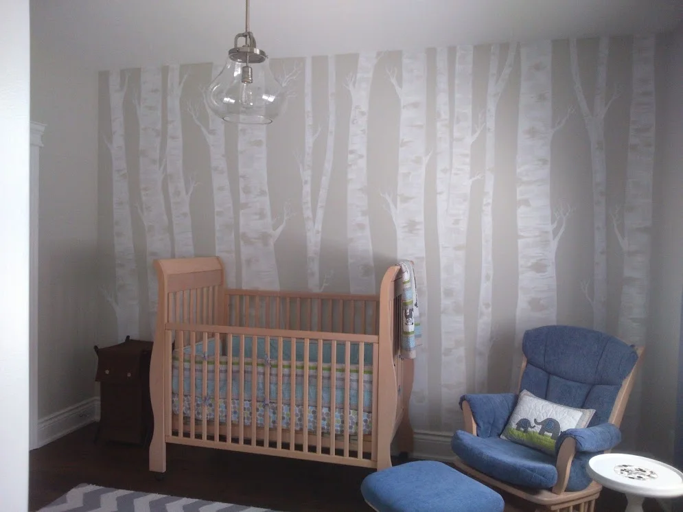 birch trees in child's room, acrylic on wall, 2015