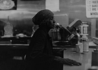 Ming Smith, Pan Pan Lady (Betty) , Harlem, NY, ca 19xx, 35mm black and white photography, Vintage gelatin silver print, 54 x 40 in. (framed)