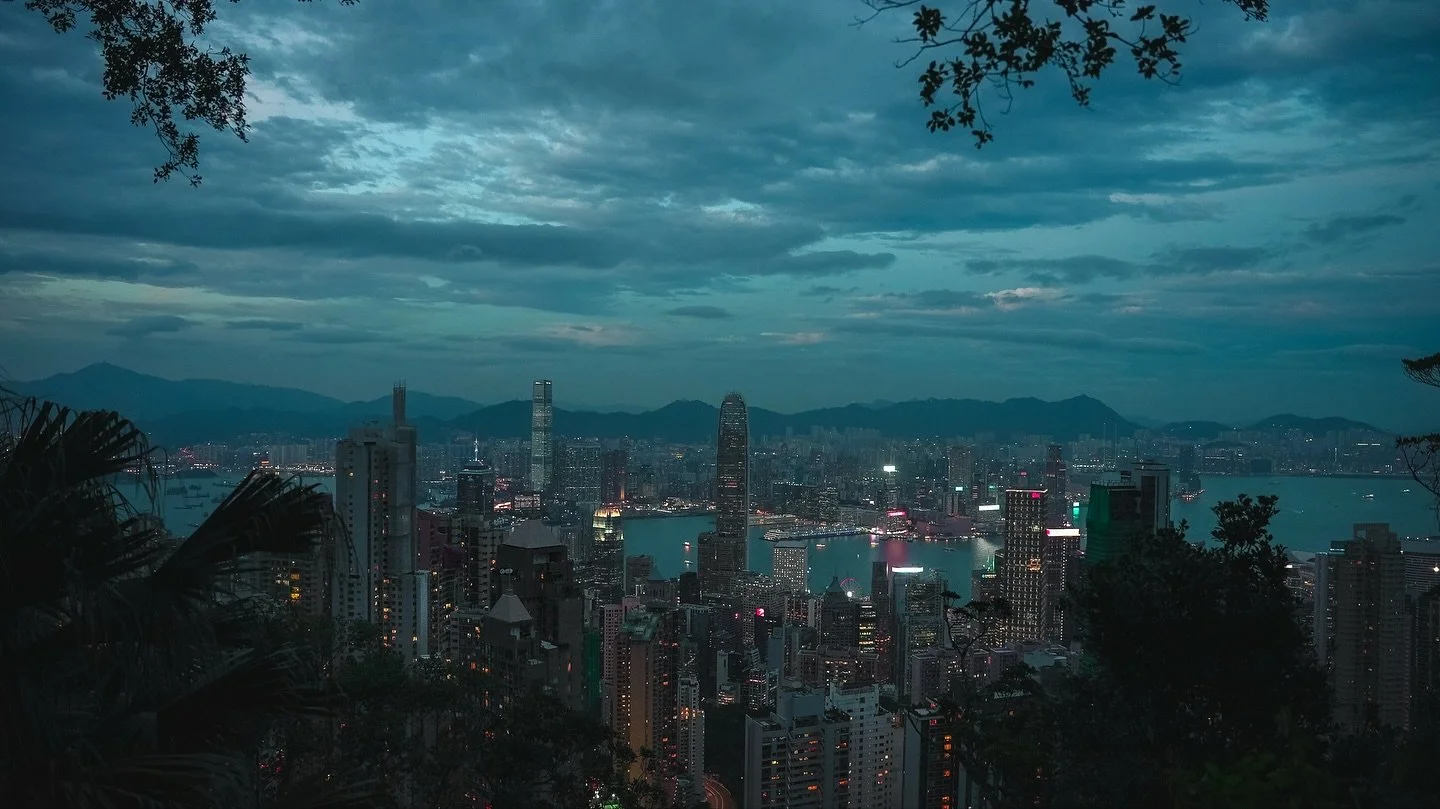 Last light in the city of Hong Kong, on a hike through jungle darkness