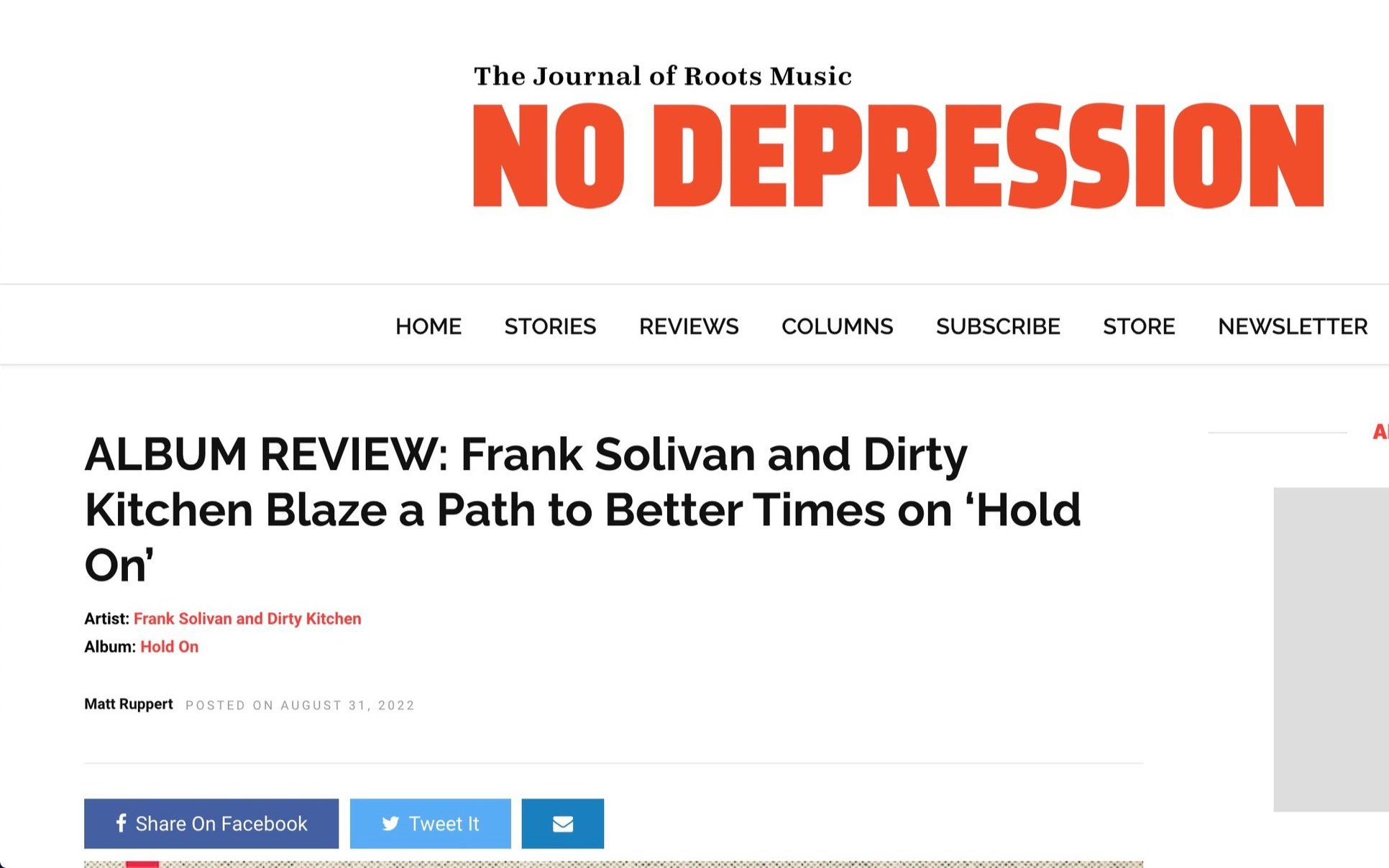 Frank Solivan and Dirty Kitchen Album Receives Glowing Review!